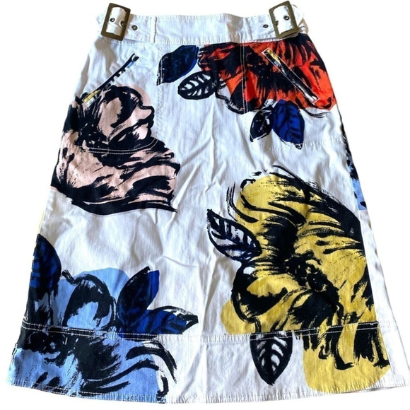 Anthropologie Maeve - White Denim Floral Belt Skirt - Picture 3 of 10